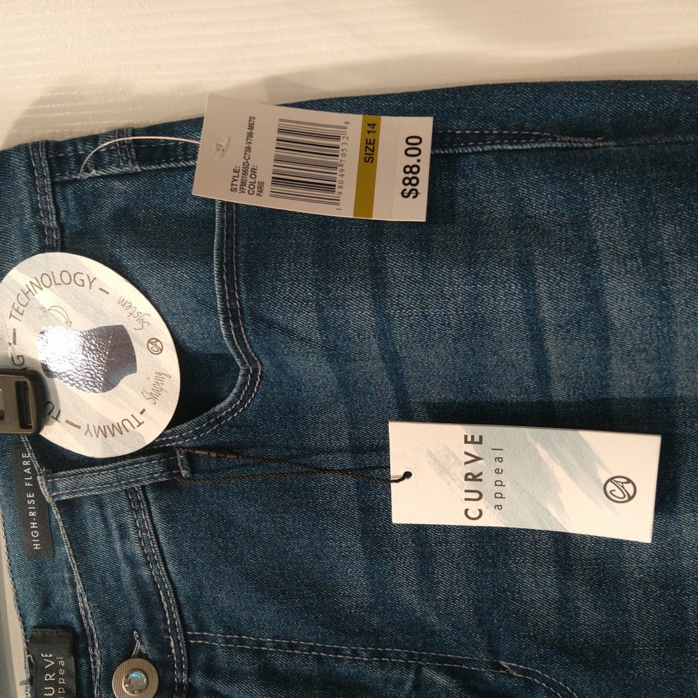 Curve Appeal High Rise Flare Classic Blue Jeans Women's Sz 14/30 NWT Comfy, Y2K - Picture 5 of 14